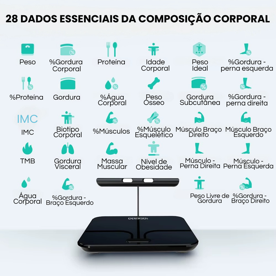 Balança Digital 8 Eletrodos com Análise Corporal e Comandos em Voz