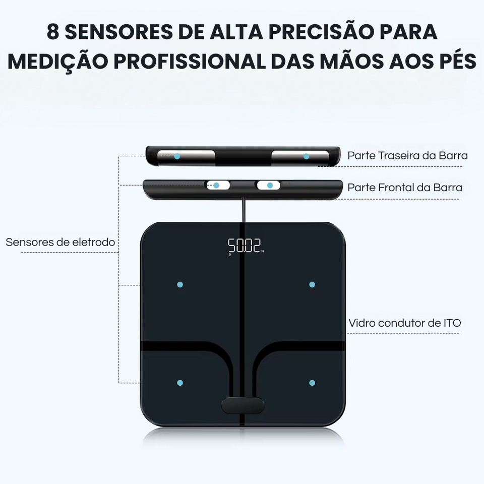 Balança Digital 8 Eletrodos com Análise Corporal e Comandos em Voz