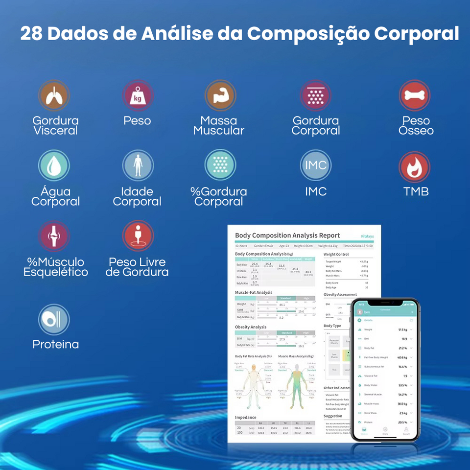 Balança Corporal com 8 Eletrodos e Tela Digital
