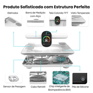 Balança Inteligente de Bioimpedância com 8 Eletrodos e Composição Corporal Completa