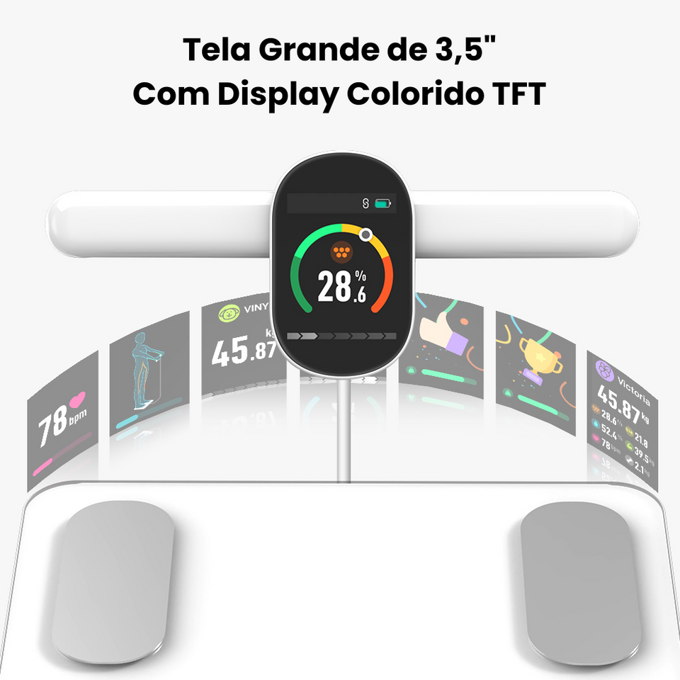 Balança Inteligente de Bioimpedância com 8 Eletrodos e Composição Corporal Completa