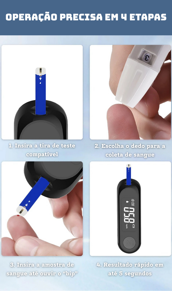 Medidor de Glicose com 50 Tiras e lancetas